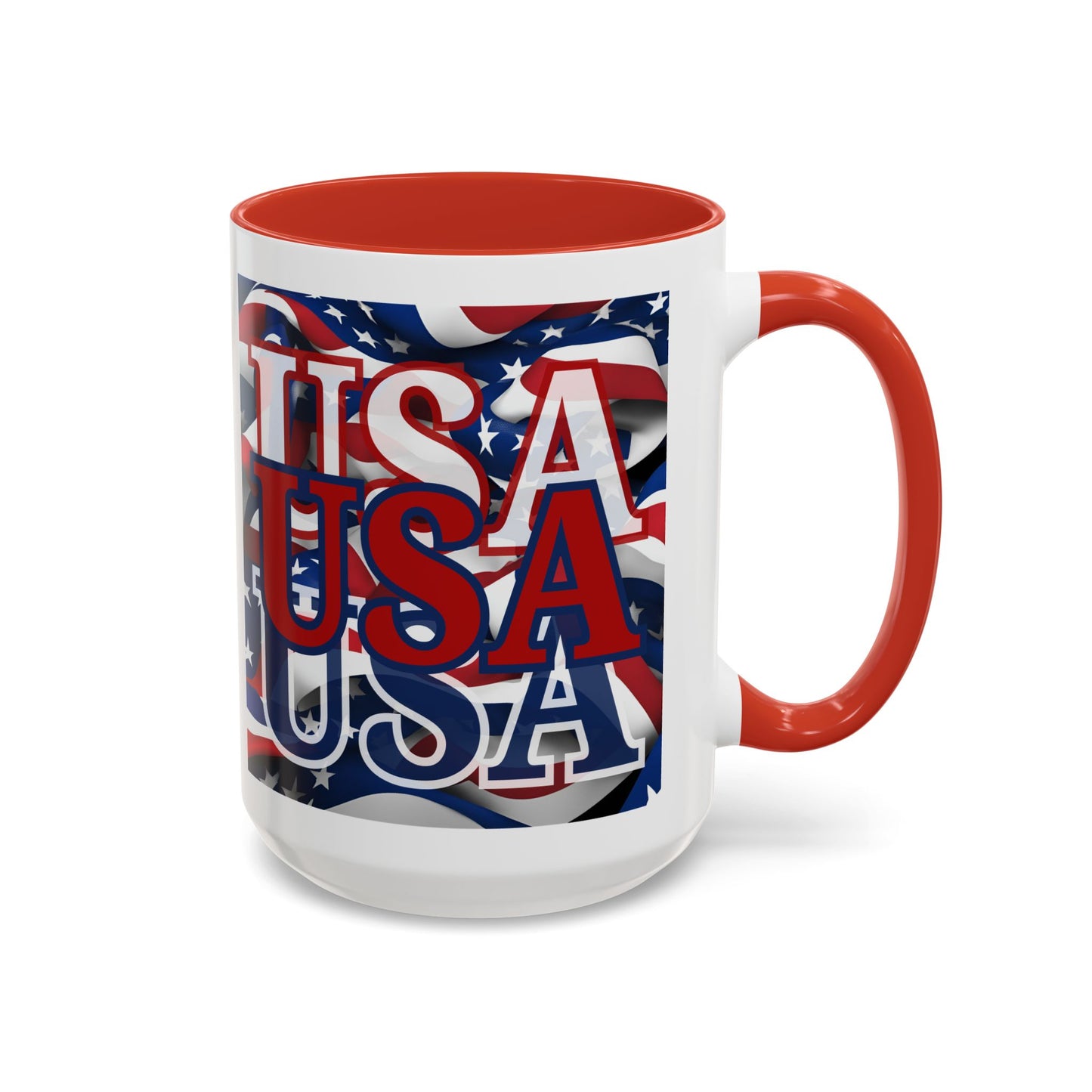USA Red font Center Patriot White Accent Mug by theGreenDragonTavern.shop