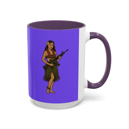 Hula Girl Packin' Heat Light Purple Accent Mug by theGreenDragonTavern.shop