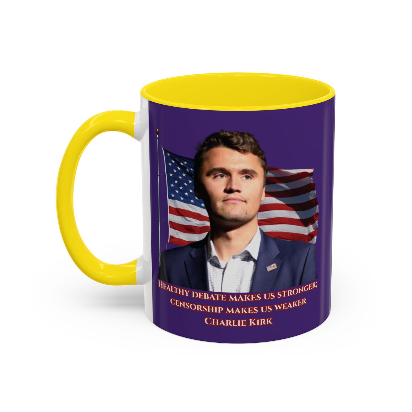 Charlie Kirk, Healthy Debate Purple Accent Mug by theGreenDragonTavern.shop