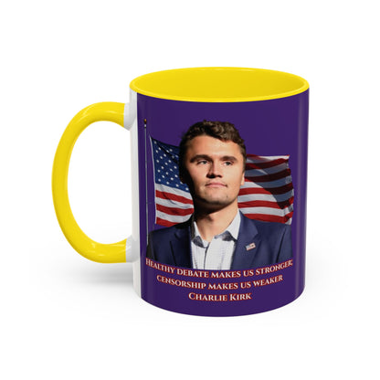Charlie Kirk, Healthy Debate Purple Accent Mug by theGreenDragonTavern.shop