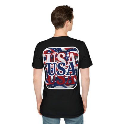 2-sided, Red White and BLUE USA Patriot Dark colors Unisex T-Shirt by theGreenDragonTavern.shop