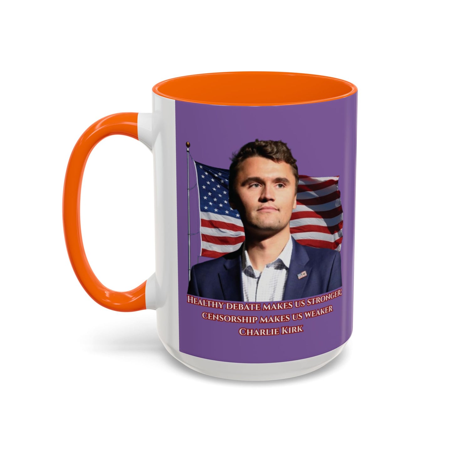 Charlie Kirk, Healthy Debate Light Purple Accent Mug by theGreenDragonTavern.shop