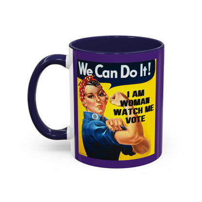 I Am Woman Watch Me Vote Rosie Dark Purple Accent Mug by theGreenDragonTavern.shop