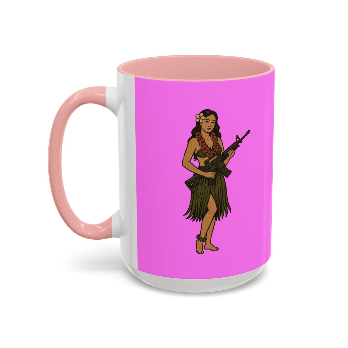 Hula Girl Packin' Heat Pink Accent Mug by theGreenDragonTavern.shop