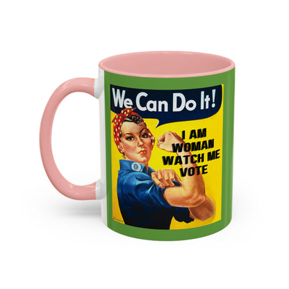 I Am Woman Watch Me Vote Rosie Green Accent Mug by theGreenDragonTavern.shop