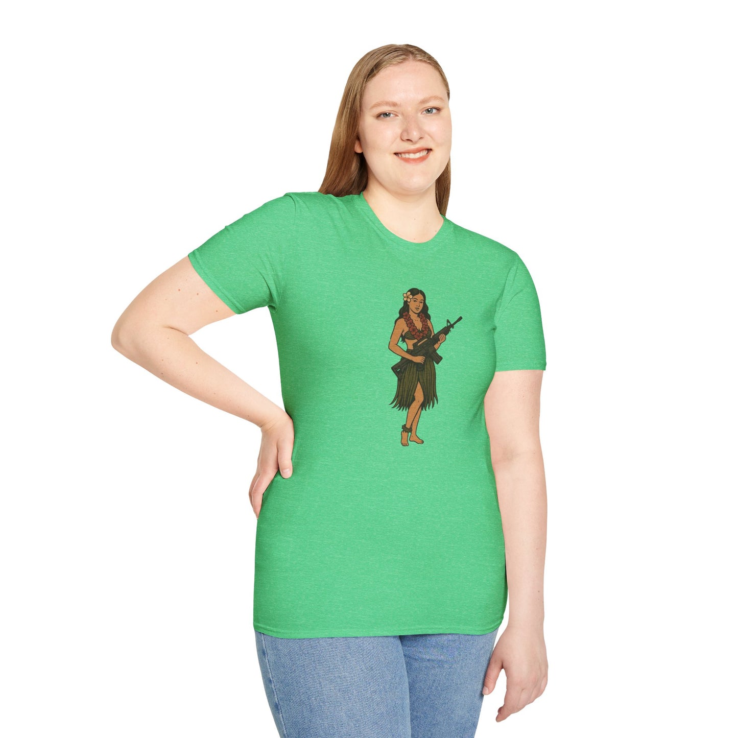 Hula Girl Packin' Heat Dark colors Unisex T-Shirt by theGreenDragonTavern.shop