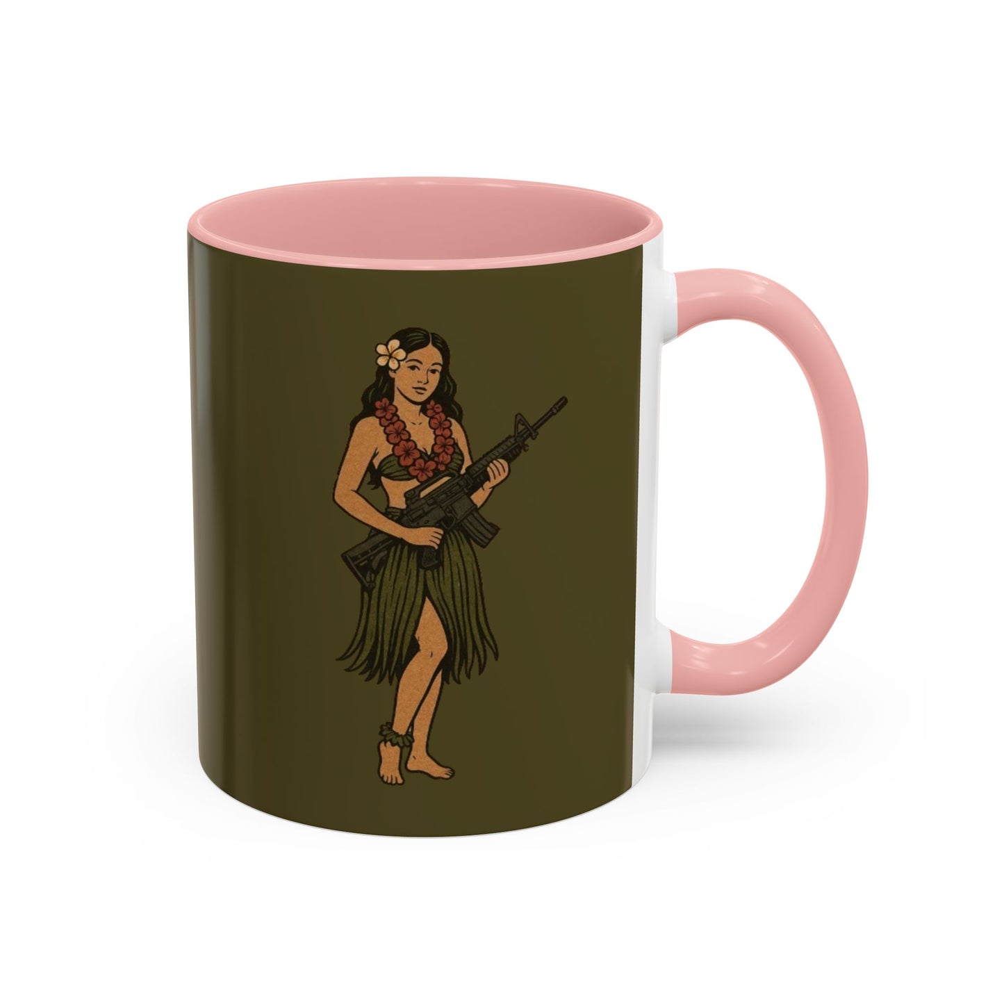 Hula Girl Packin' Heat Dark Green Accent Mug by theGreenDragonTavern.shop