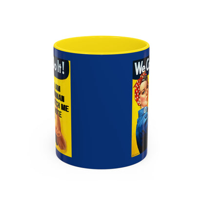 I Am Woman Watch Me Vote Rosie Dark Blue Accent Mug by theGreenDragonTavern.shop