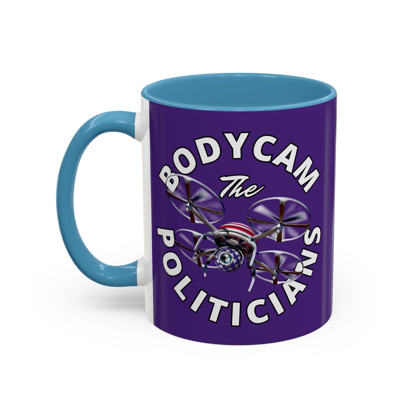 Bodycam the Politicians Drone Dark Purple Accent Mug by theGreenDragonTavern.shop