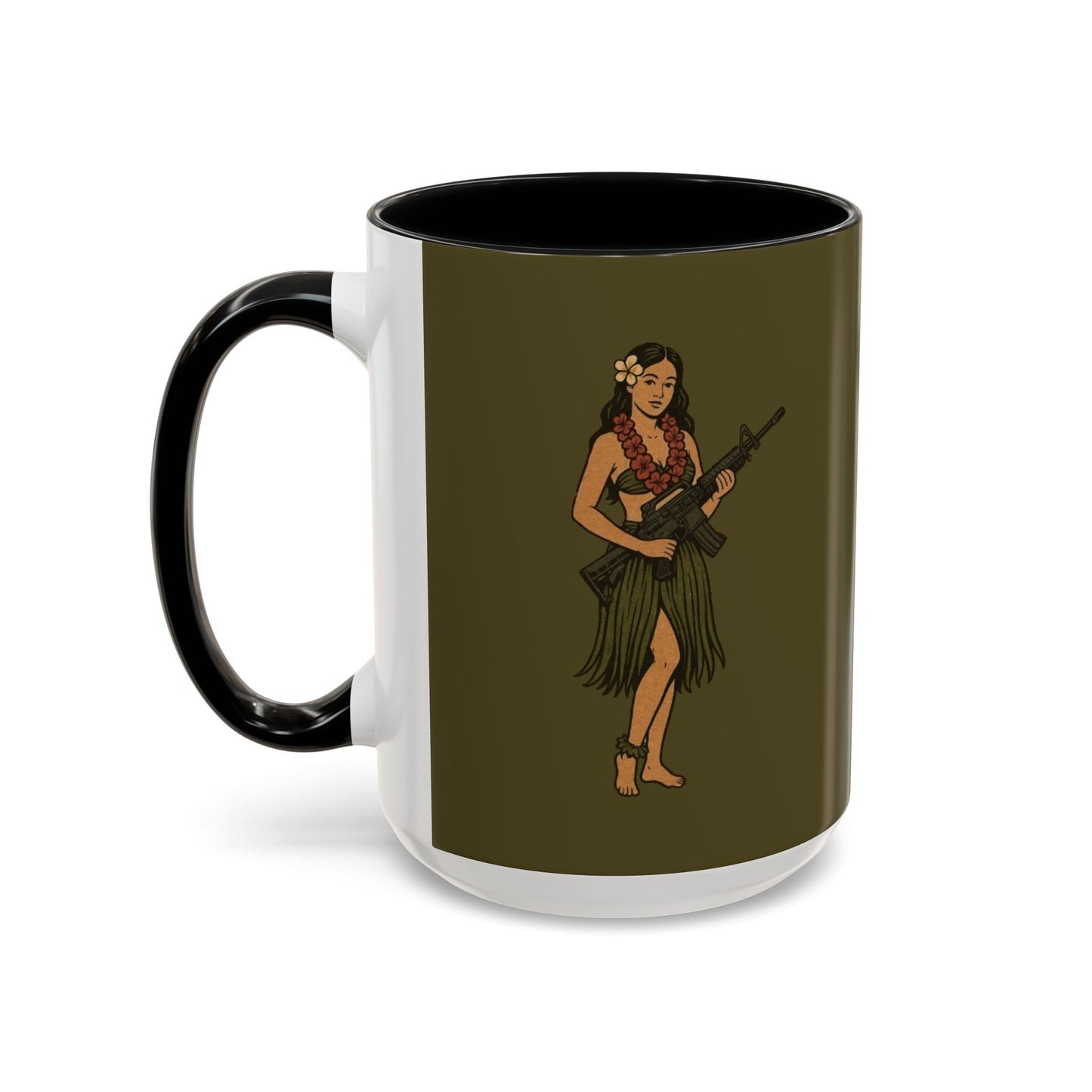 Hula Girl Packin' Heat Dark Green Accent Mug by theGreenDragonTavern.shop