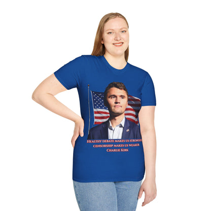Charlie Kirk, Healthy Debate Dark colors Unisex T-Shirt by theGreenDragonTavern.shop