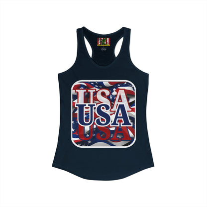 Red White and BLUE USA Patriot Women's Racerback Tank Top by theGreenDragonTavern.shop