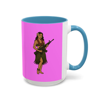 Hula Girl Packin' Heat Pink Accent Mug by theGreenDragonTavern.shop