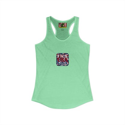 2-sided, RED White and Blue USA Patriot Women's Racerback Tank Top by theGreenDragonTavern.shop