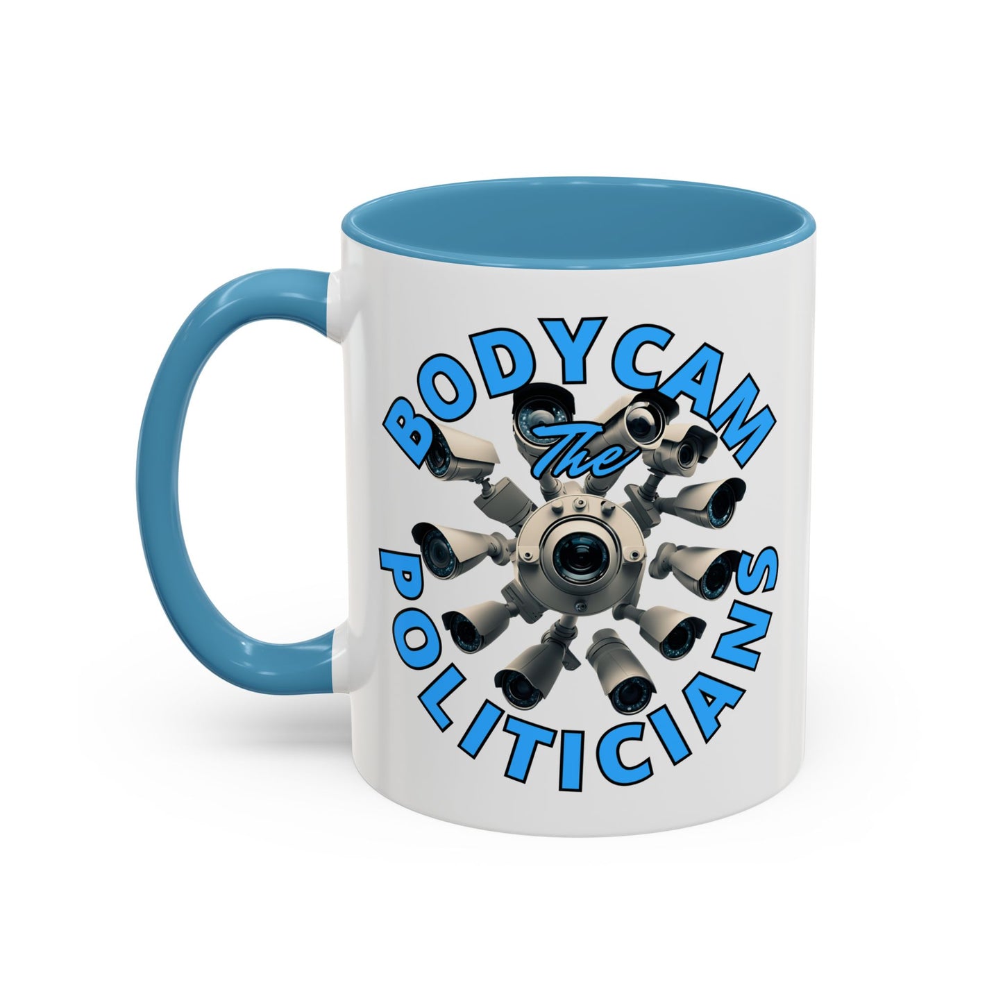 Bodycam the Politicians Cameras White Accent Mug by theGreenDragonTavern.shop
