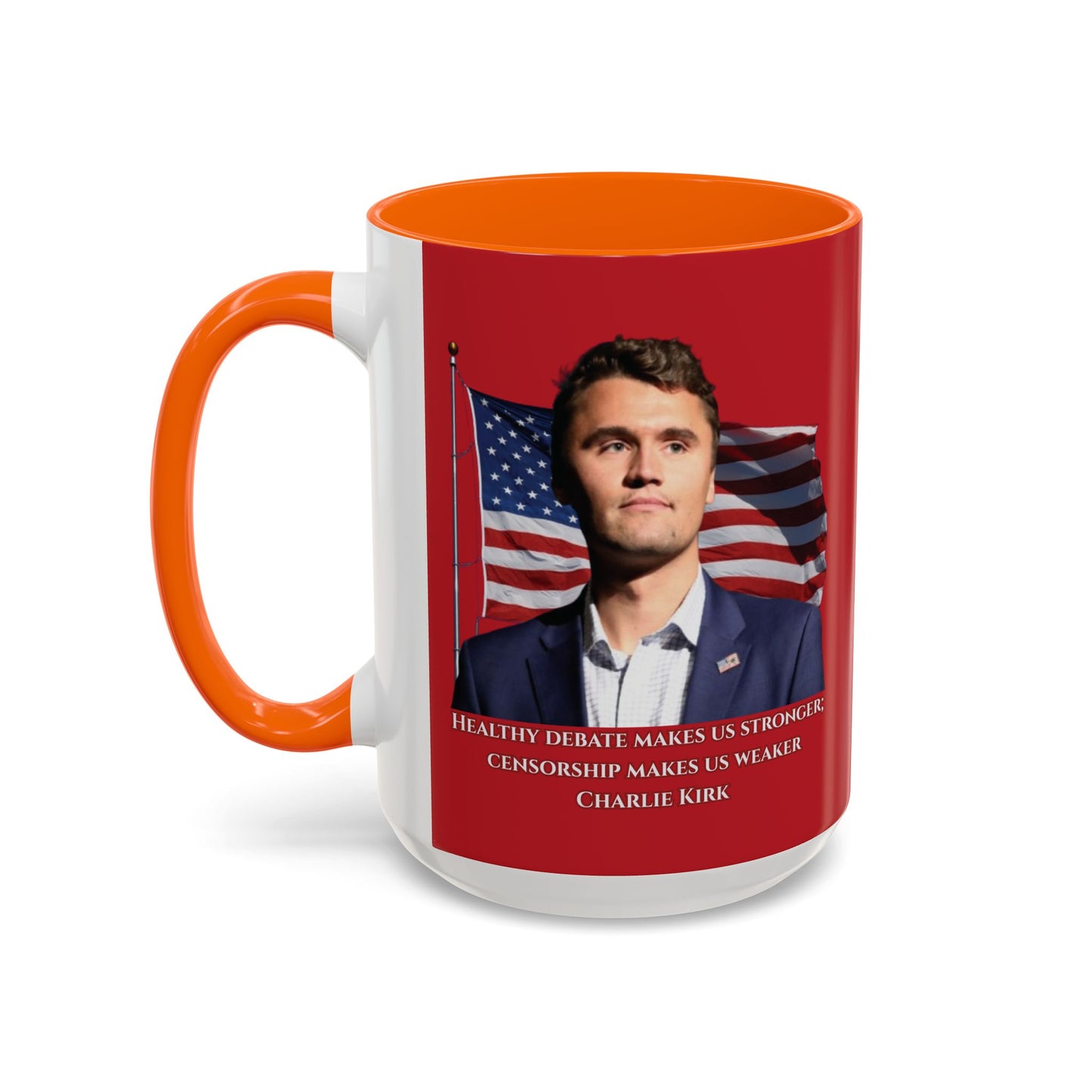 Charlie Kirk, Healthy Debate Red Accent Mug by theGreenDragonTavern.shop