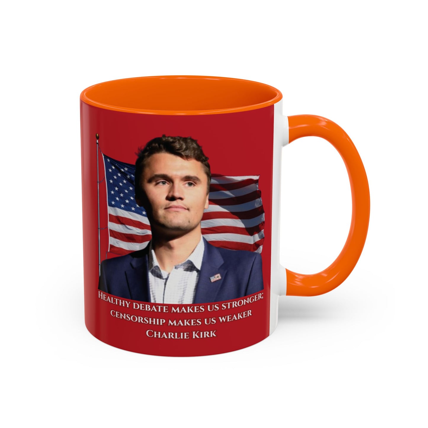 Charlie Kirk, Healthy Debate Red Accent Mug by theGreenDragonTavern.shop