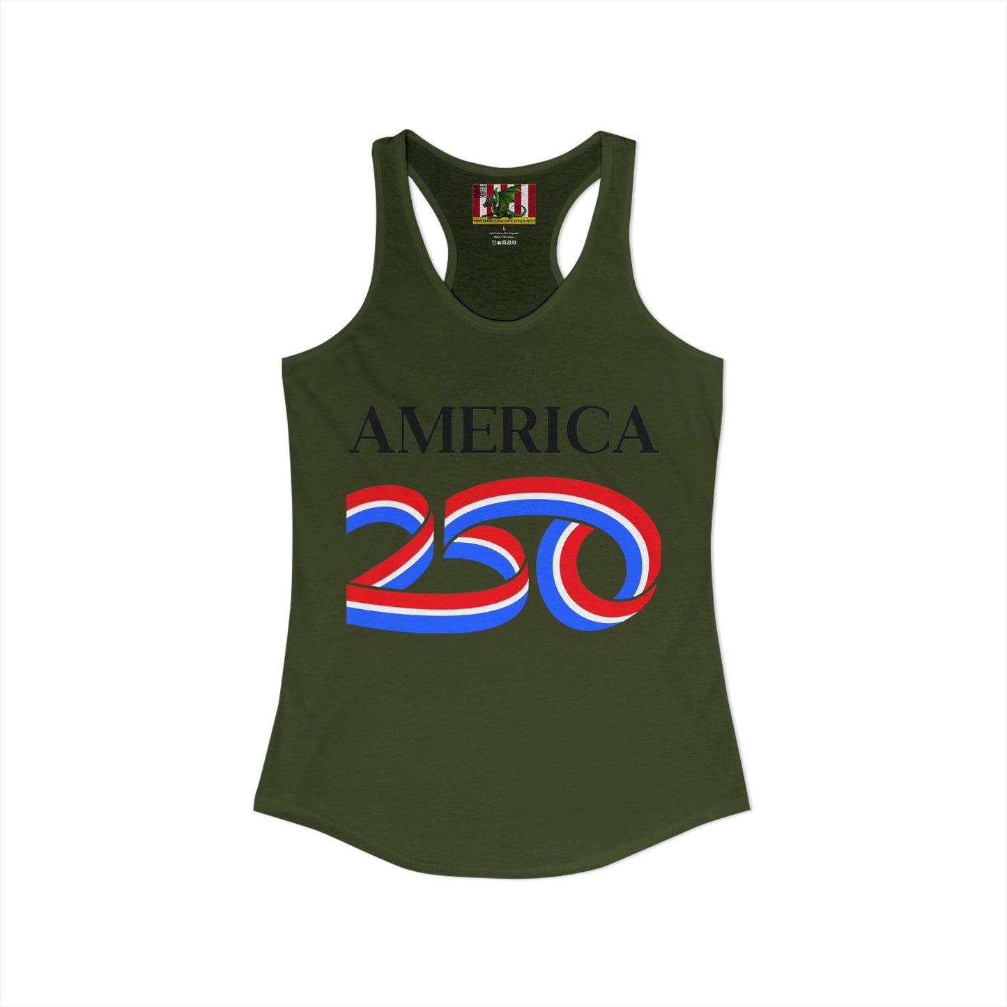 America 250 Black font Women's Racerback Tank Top by theGreenDragonTavern.shop