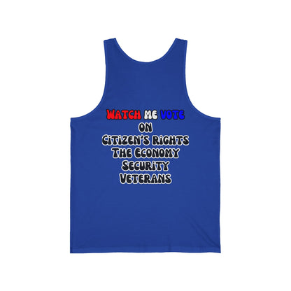 2-sided, I Am Woman Watch Me Vote Unisex Jersey Tank Top by theGreenDragonTavern.shop