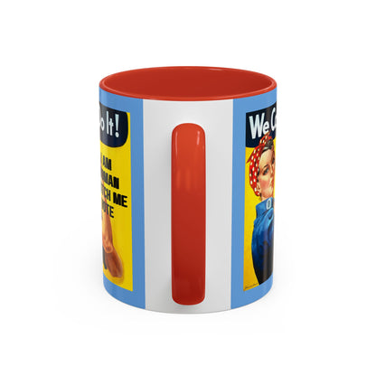 I Am Woman Watch Me Vote Rosie Light Blue Accent Mug by theGreenDragonTavern.shop
