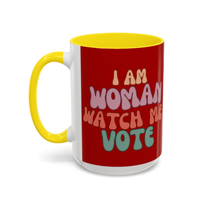 I Am Woman Watch Me Vote Red Accent Mug by theGreenDragonTavern.shop