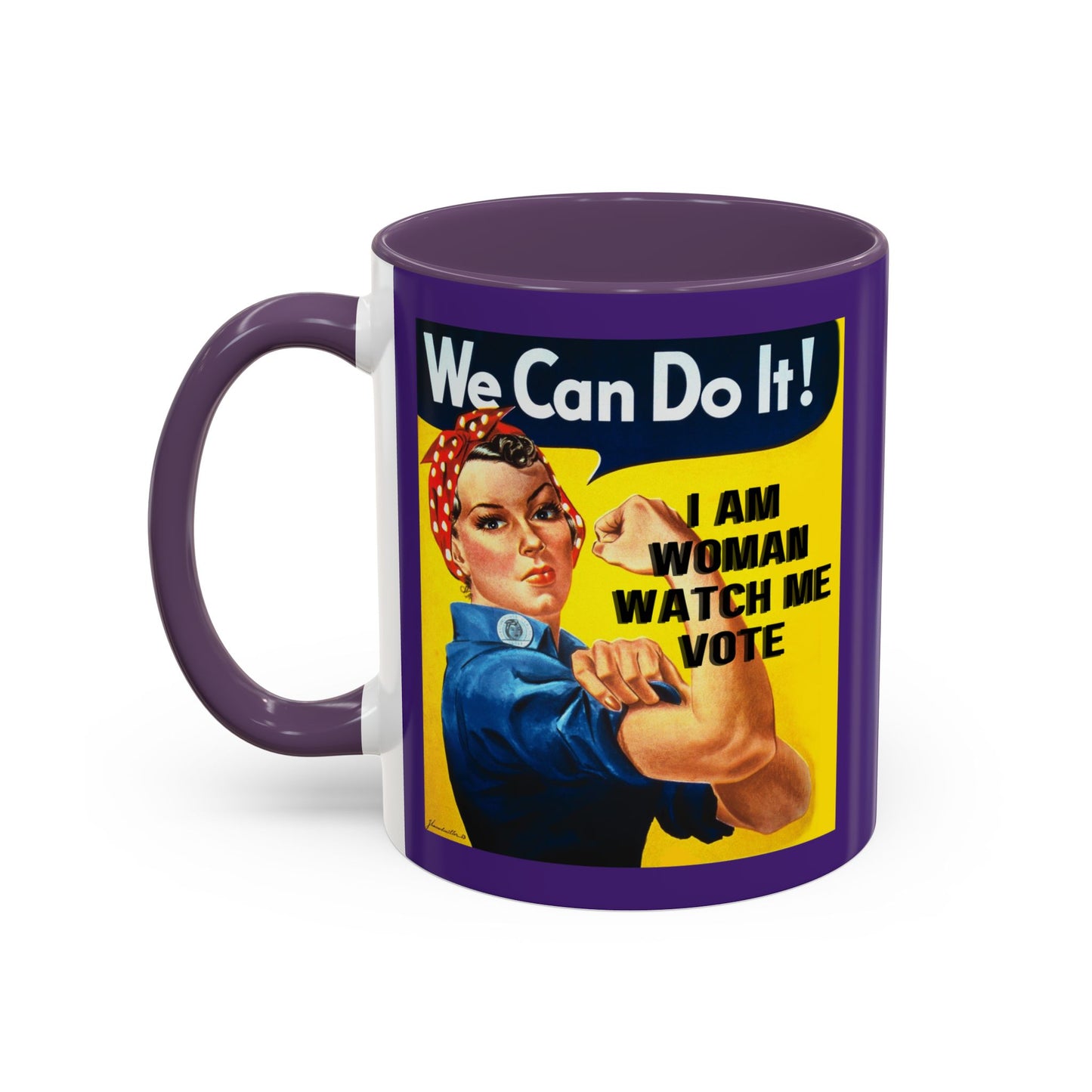 I Am Woman Watch Me Vote Rosie Dark Purple Accent Mug by theGreenDragonTavern.shop