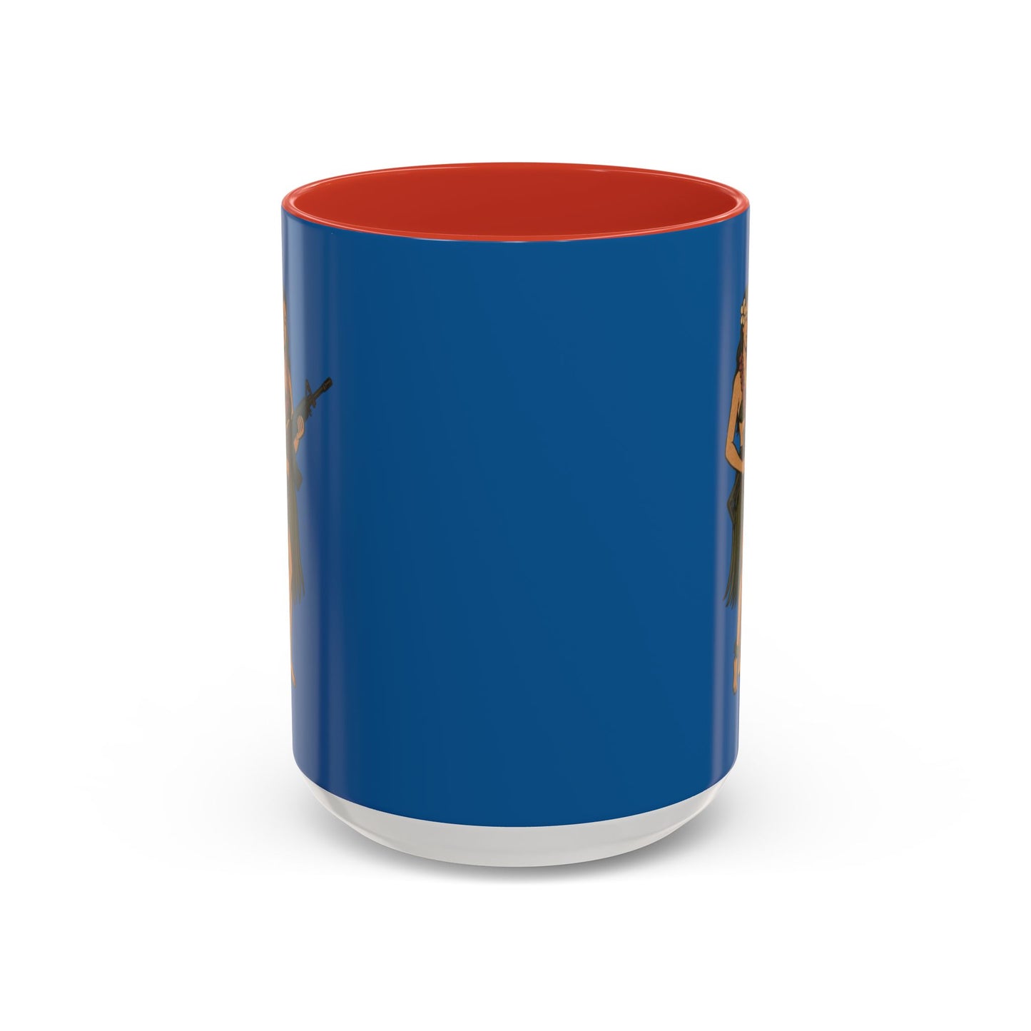 Hula Girl Packin' Heat Dark Blue Accent Mug by theGreenDragonTavern.shop