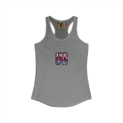 2-sided, RED White and Blue USA Patriot Women's Racerback Tank Top by theGreenDragonTavern.shop