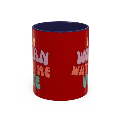 I Am Woman Watch Me Vote Red Accent Mug by theGreenDragonTavern.shop