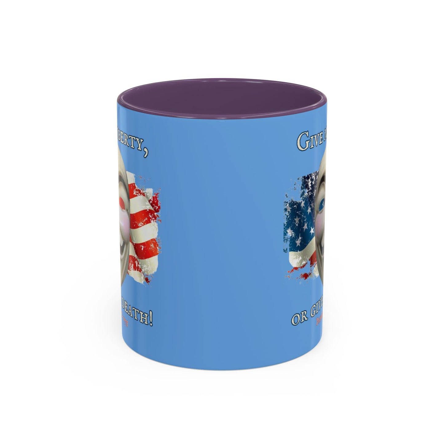 Vendetta, "Give me liberty, or give me death!" Blue Accent Mug by theGreenDragonTavern.shop