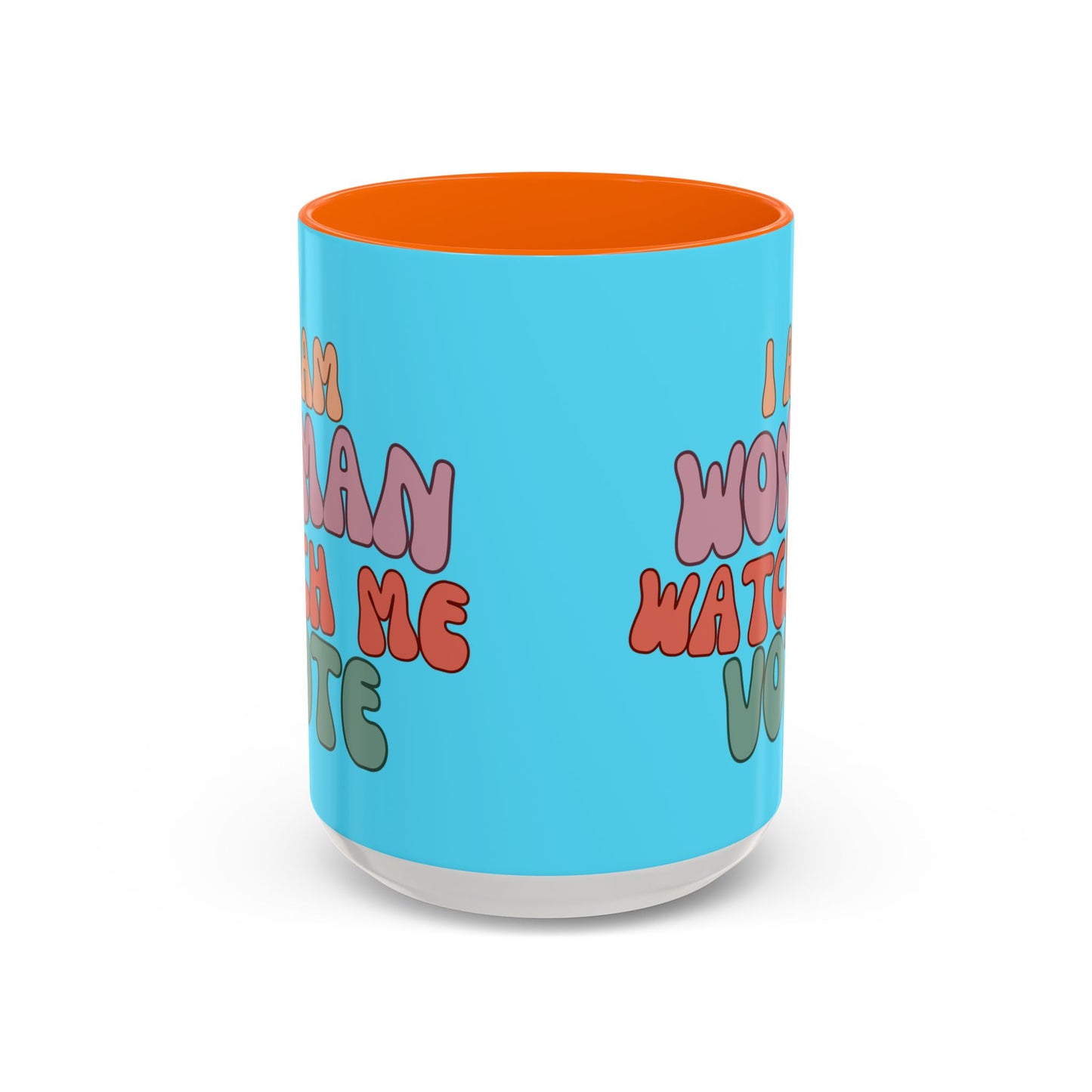 I Am Woman Watch Me Vote Light Blue Accent Mug by theGreenDragonTavern.shop