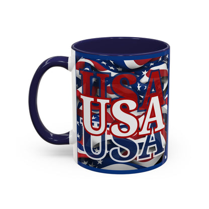 USA White font Center Patriot Blue Accent Mug by theGreenDragonTavern.shop