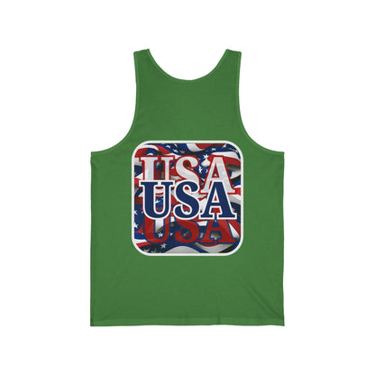 2-sided, Red White and BLUE USA Patriot Unisex Jersey Tank Top by theGreenDragonTavern.shop