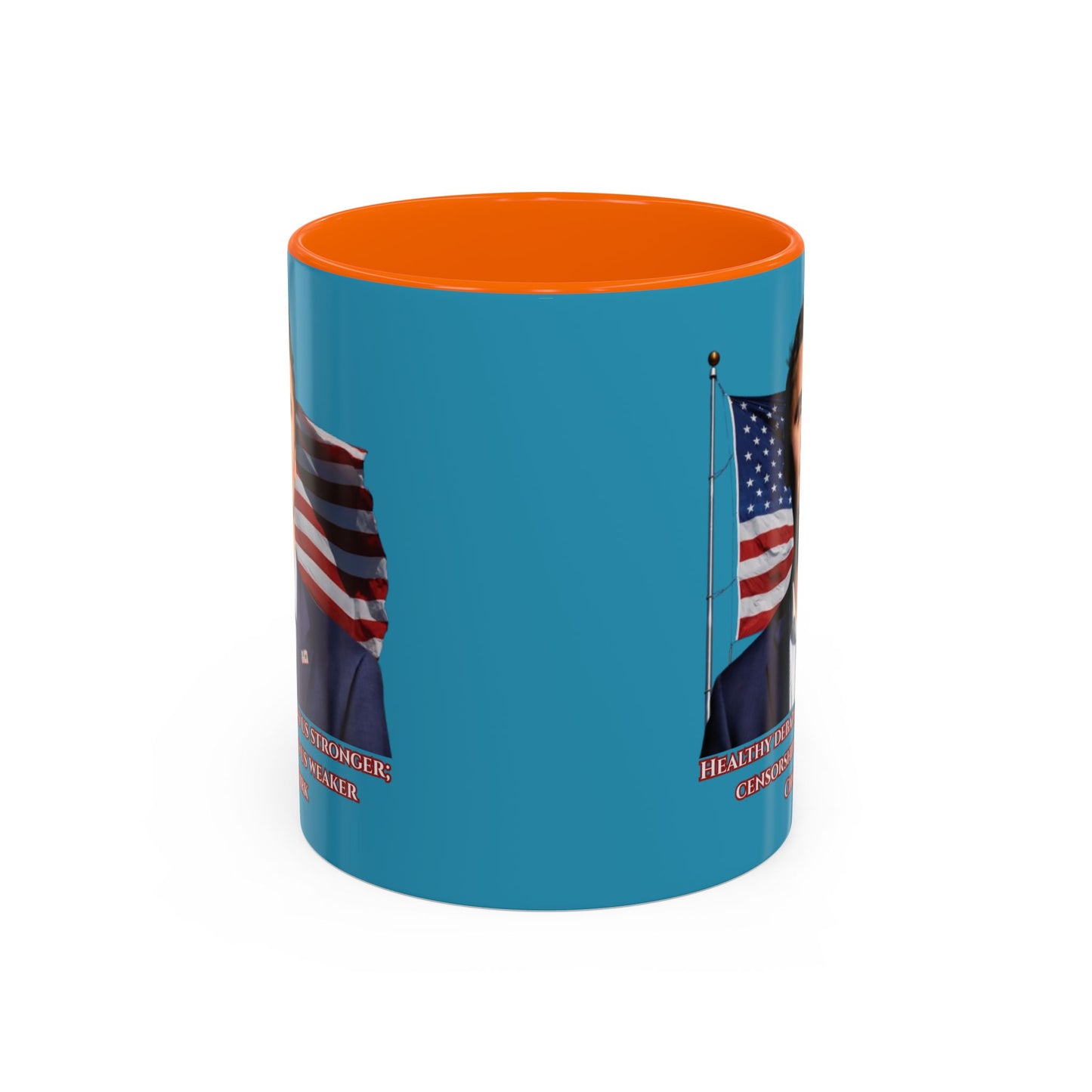 Charlie Kirk, Healthy Debate Turquoise Accent Mug by theGreenDragonTavern.shop