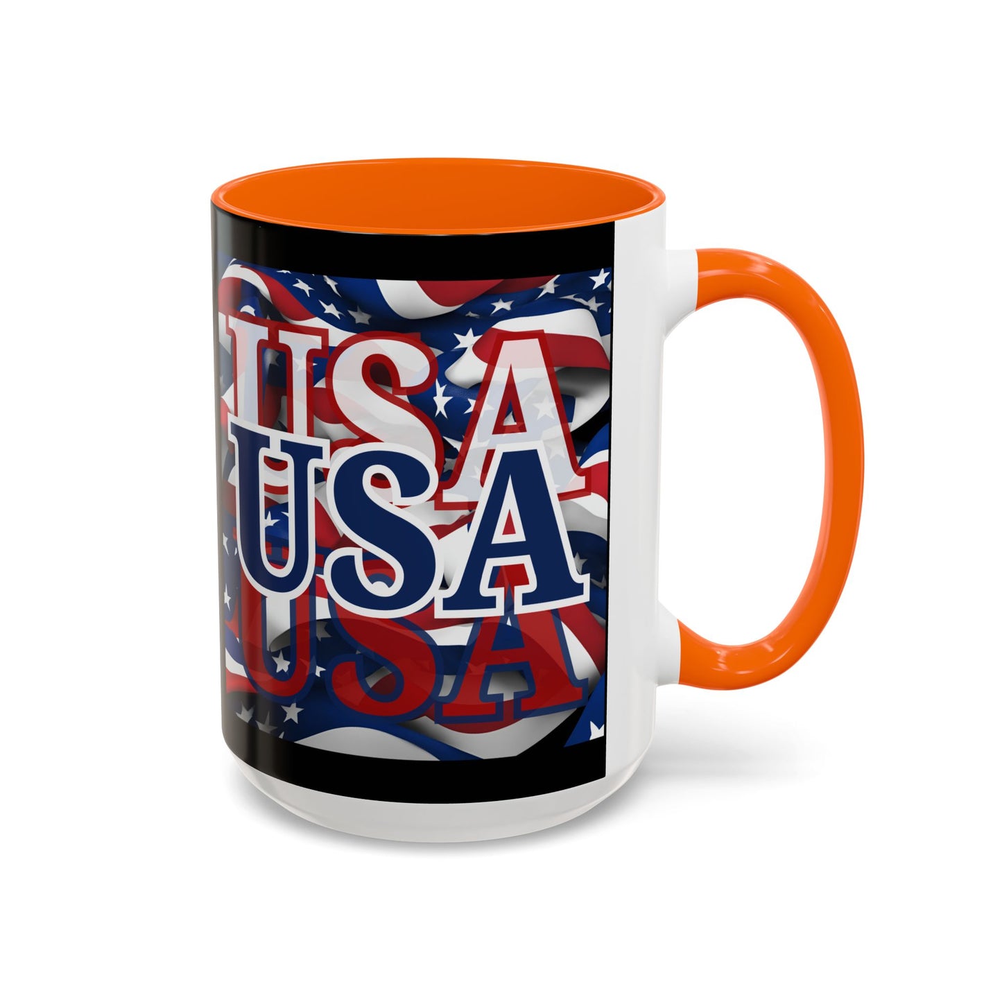 USA Blue font Center Patriot Black Accent Mug by theGreenDragonTavern.shop