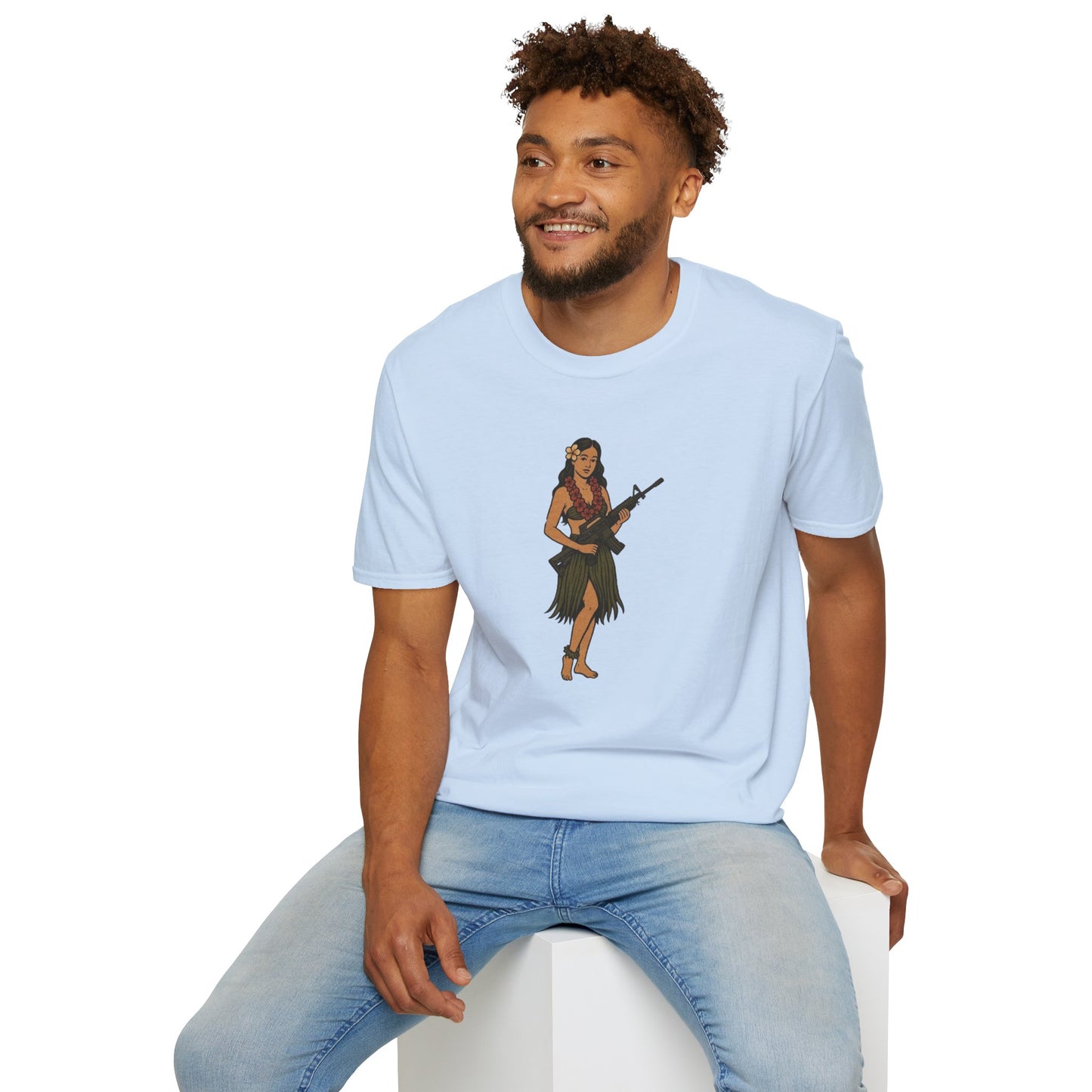 Hula Girl Packin' Heat Light colors Unisex T-Shirt by theGreenDragonTavern.shop