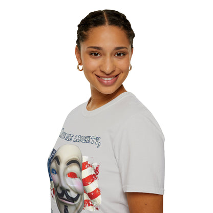 Vendetta, "Give me liberty, or give me death!" Light colors Unisex T-Shirt by theGreenDragonTavern.shop