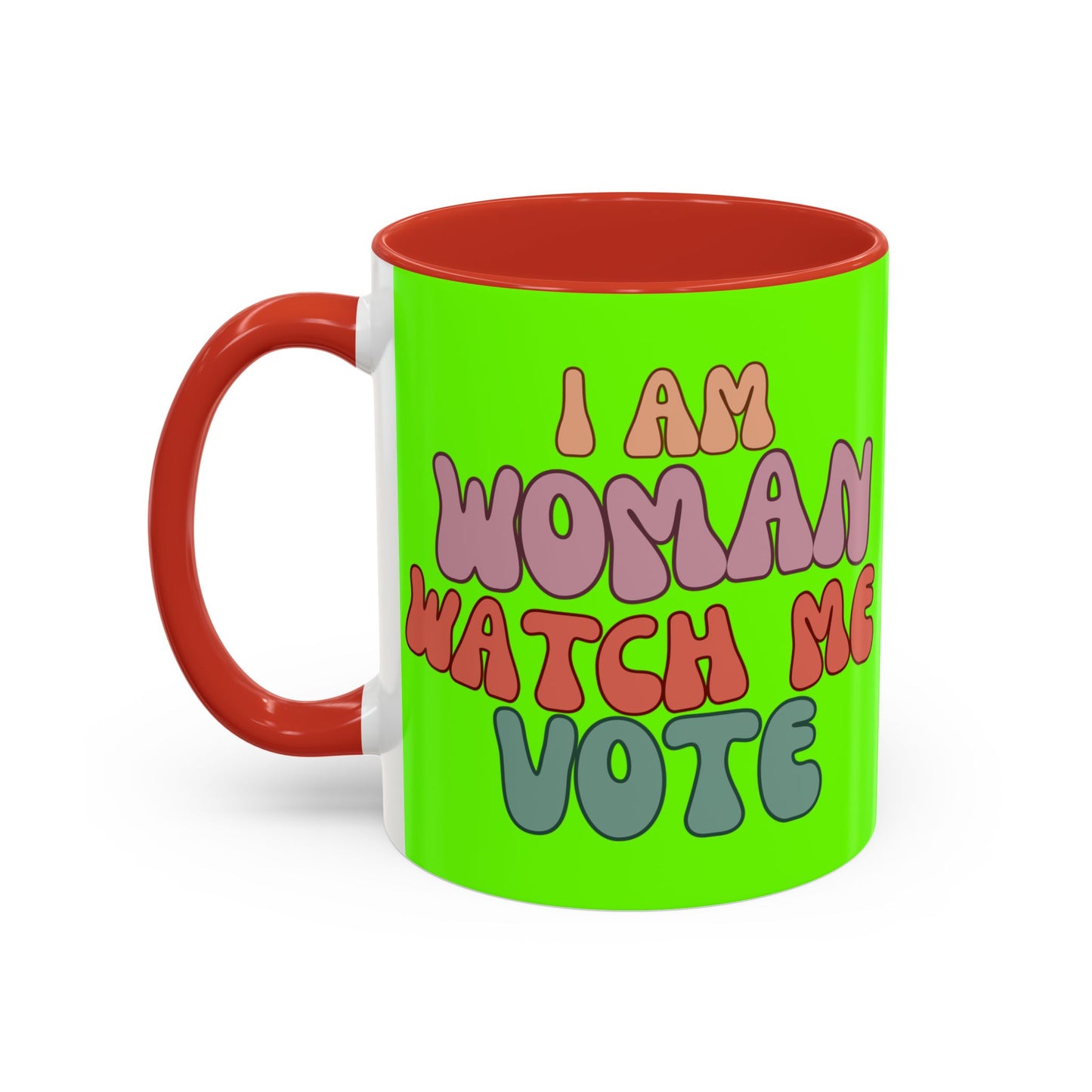 I Am Woman Watch Me Vote Light Green Accent Mug by theGreenDragonTavern.shop