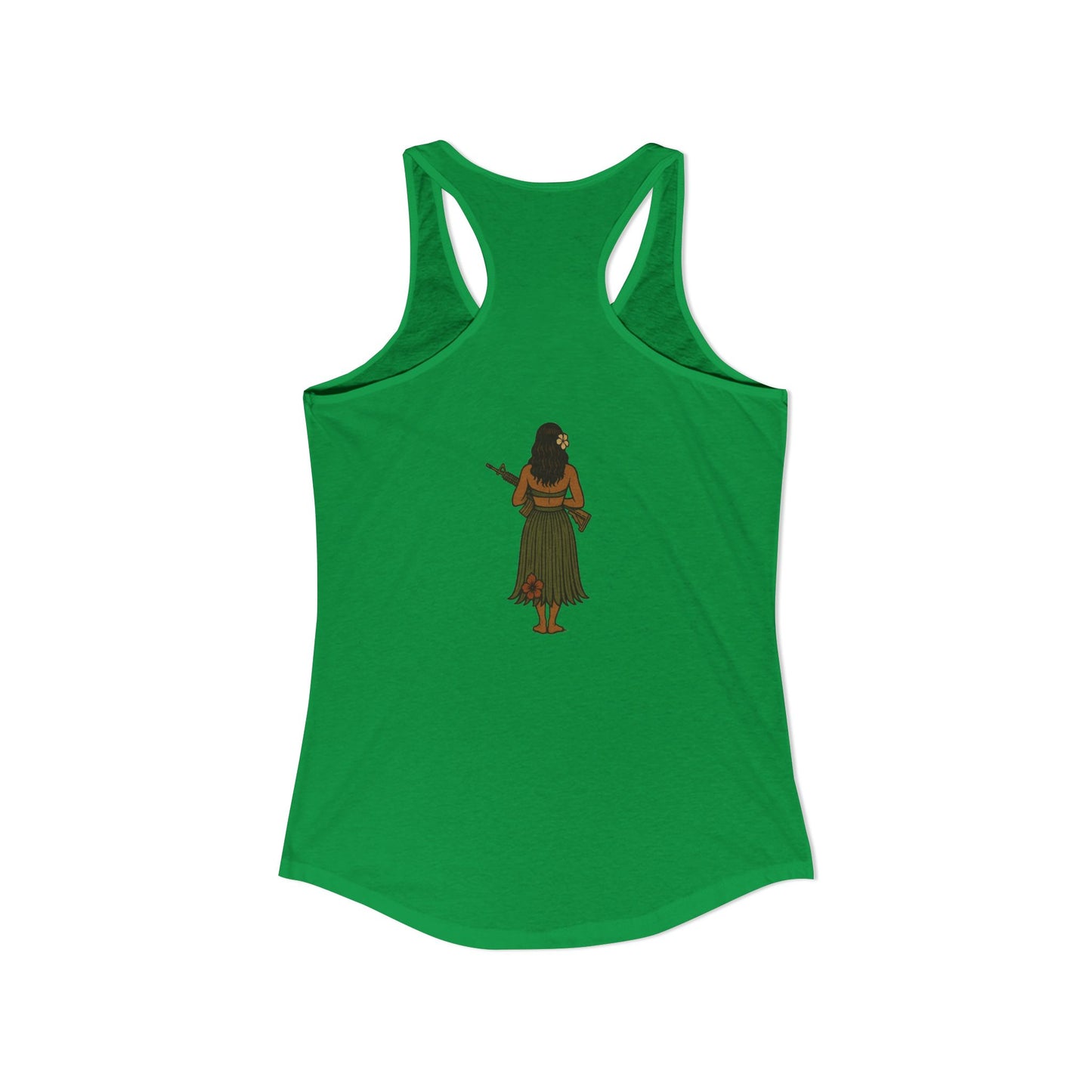 2-sided, Hula Girl Packin' Heat Women's Racerback Tank Top by theGreenDragonTavern.shop