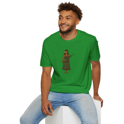 2-sided, Hula Girl Packin' Heat Dark colors Unisex T-Shirt by theGreenDragonTavern.shop