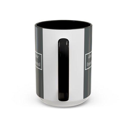 don't assume your freedoms are assured White font Grey Accent Mug by theGreenDragonTavern.shop