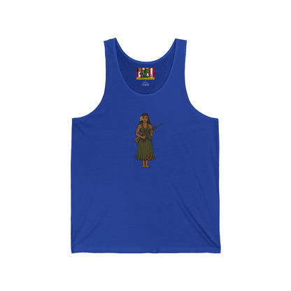 2-sided, Hula Girl Packin' Heat Unisex Jersey Tank Top by theGreenDragonTavern.shop