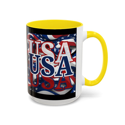 USA Blue font Center Patriot Black Accent Mug by theGreenDragonTavern.shop