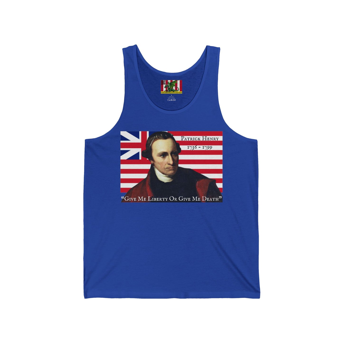Patrick Henry Unisex Jersey Tank Top by theGreenDragonTavern.shop