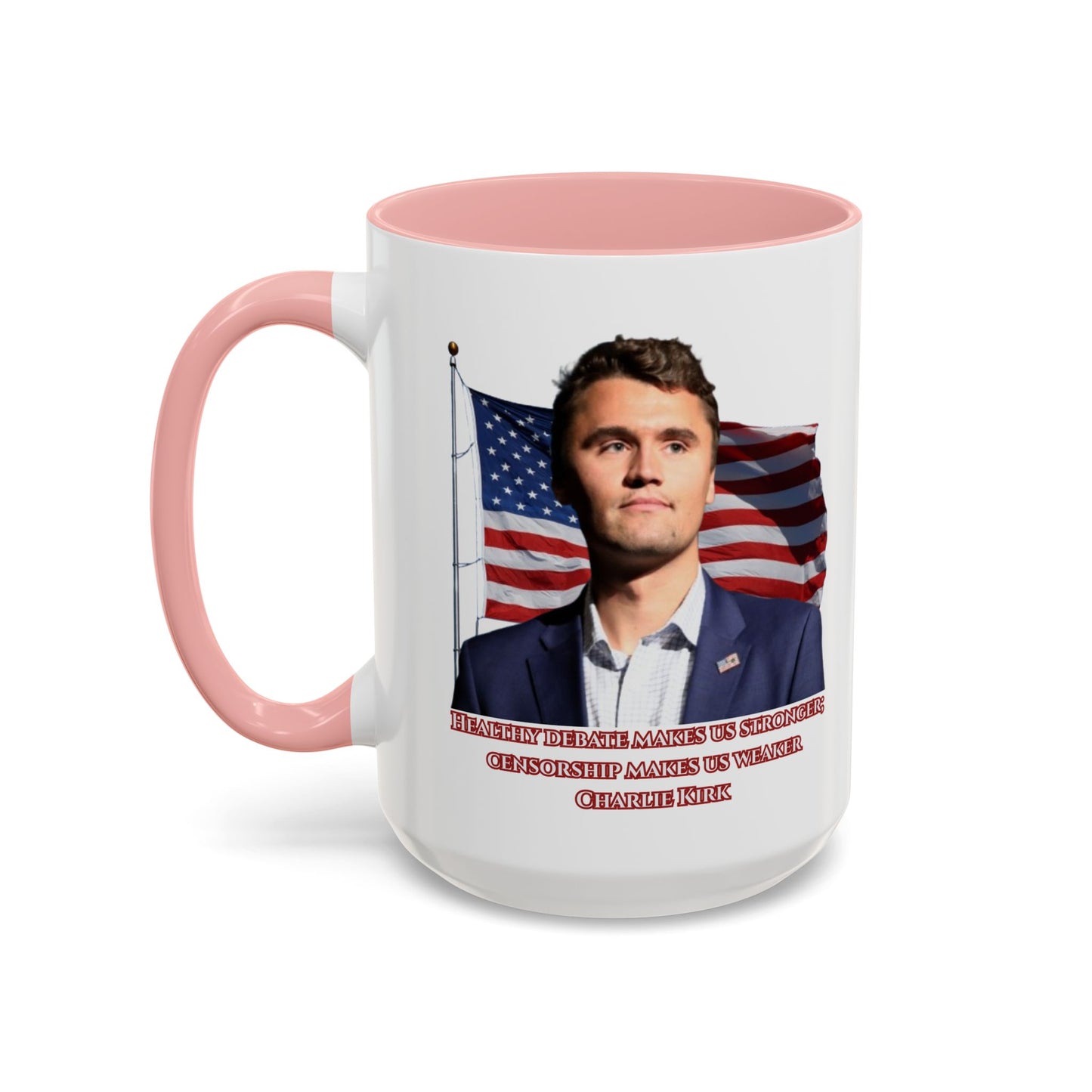 Charlie Kirk, Healthy Debate White Accent Mug by theGreenDragonTavern.shop