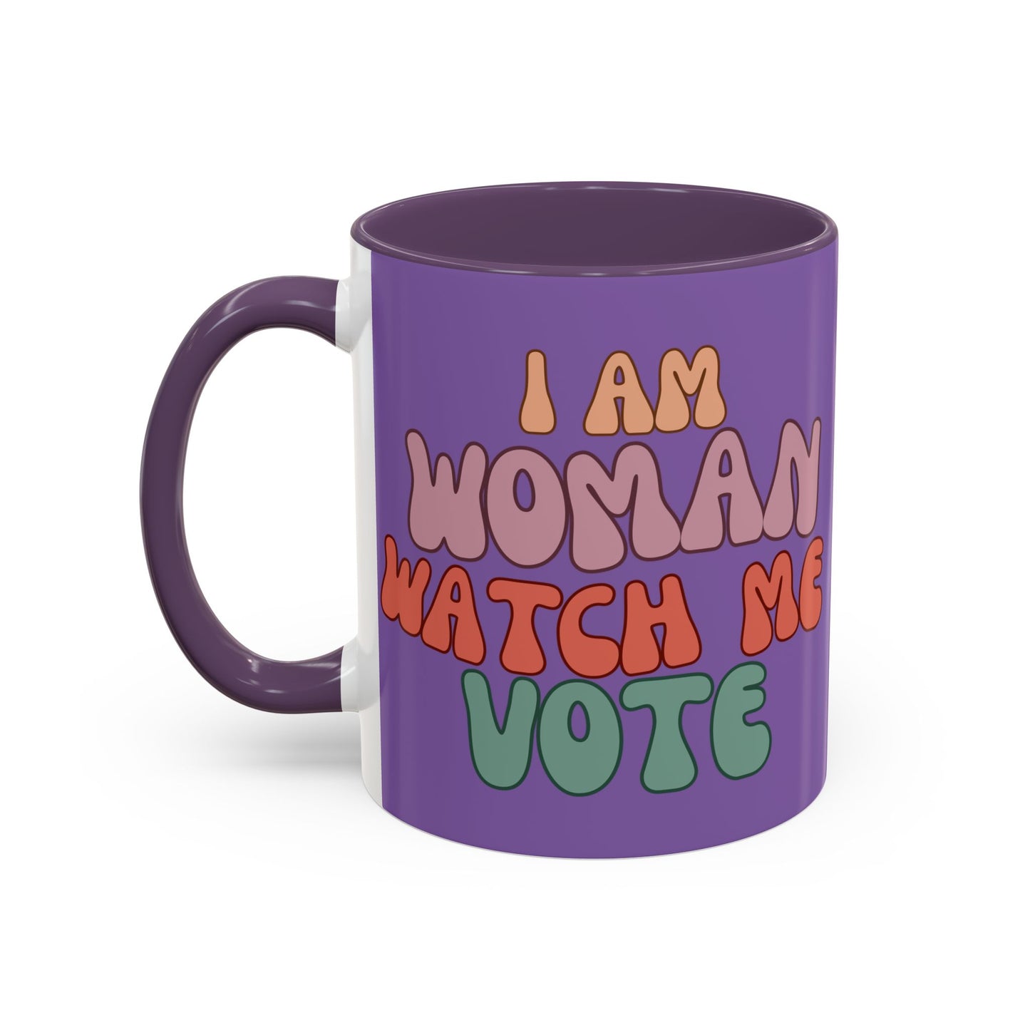 I Am Woman Watch Me Vote Purple Accent Mug by theGreenDragonTavern.shop