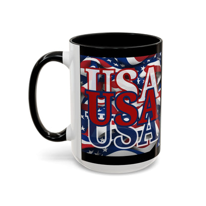 USA Red font Center Patriot Black Accent Mug by theGreenDragonTavern.shop