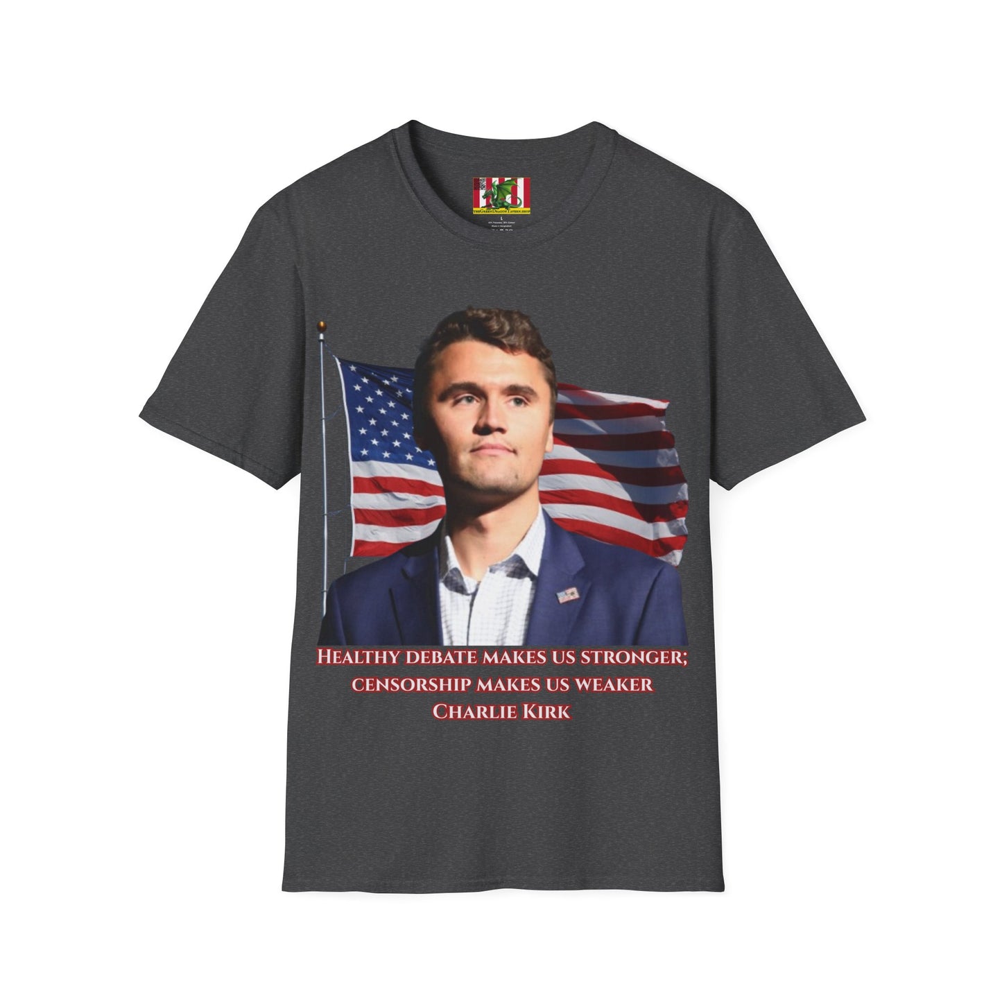 Charlie Kirk, Healthy Debate Dark colors Unisex T-Shirt by theGreenDragonTavern.shop