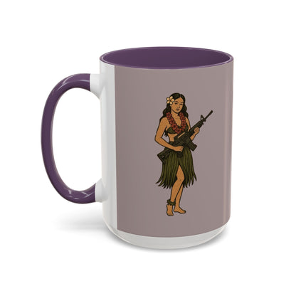 Hula Girl Packin' Heat Grey Accent Mug by theGreenDragonTavern.shop