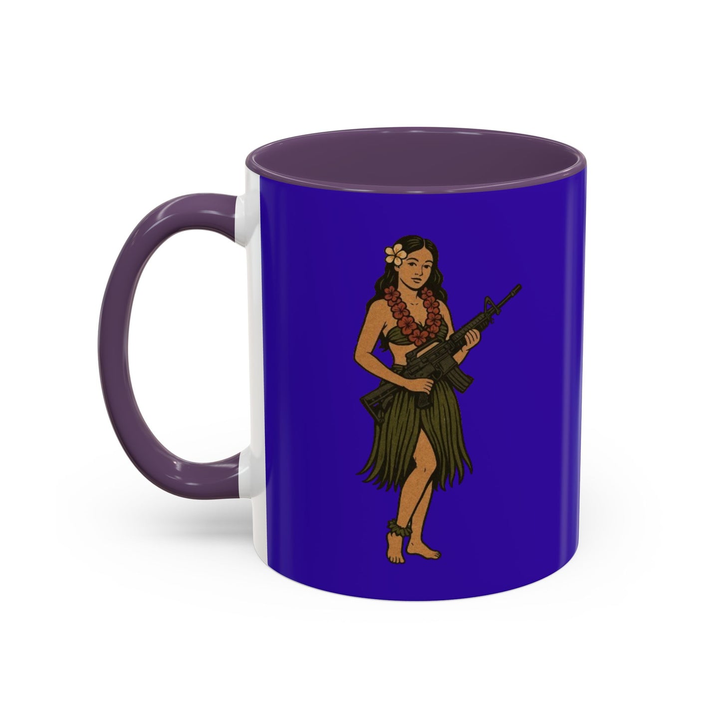 Hula Girl Packin' Heat Dark Purple Accent Mug by theGreenDragonTavern.shop